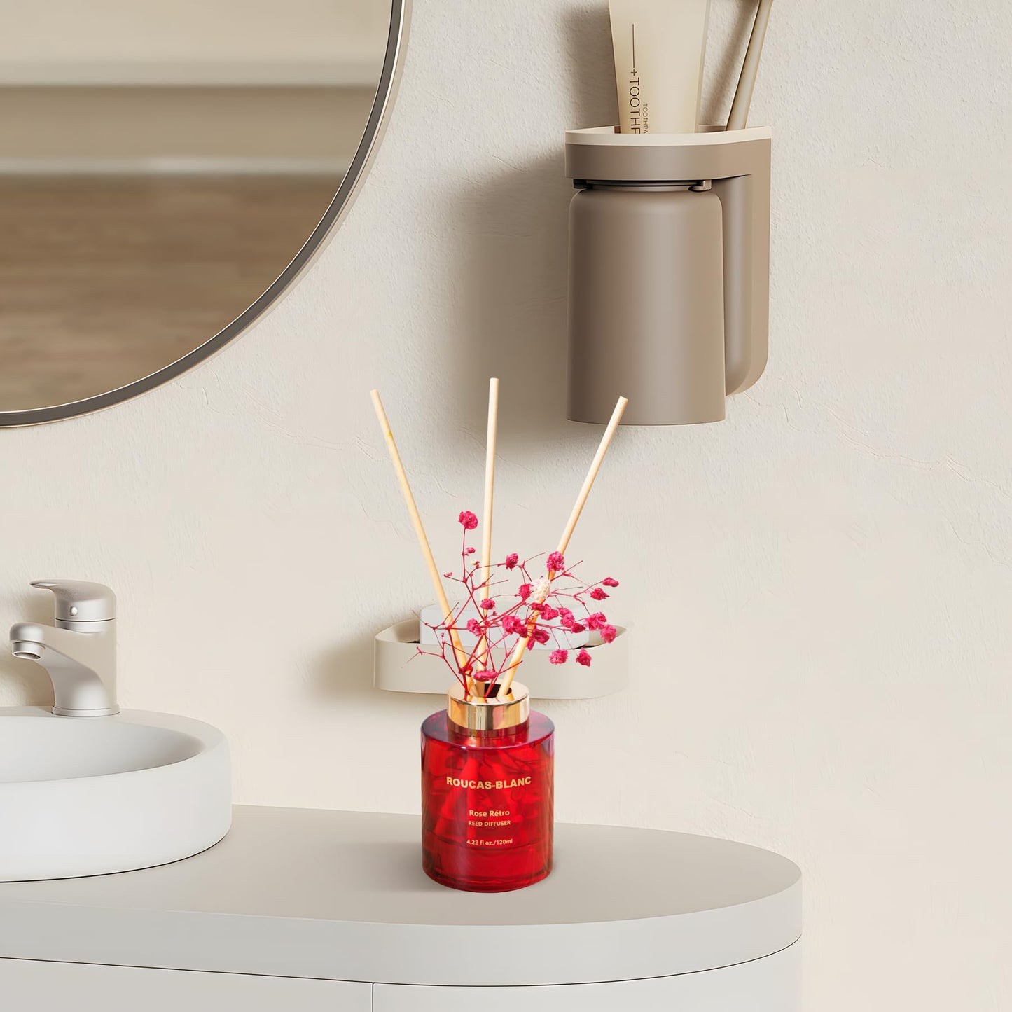 ROUCAS BLANC Perfume Grade Reed Diffuser with Real Flowers, Rose Honey Scented Diffuser with Sticks, Room Decor & Bathroom Decor, Aromatherapy Home Fragrance Diffuser Non-Toxic Gift Set(Rose Rétro)