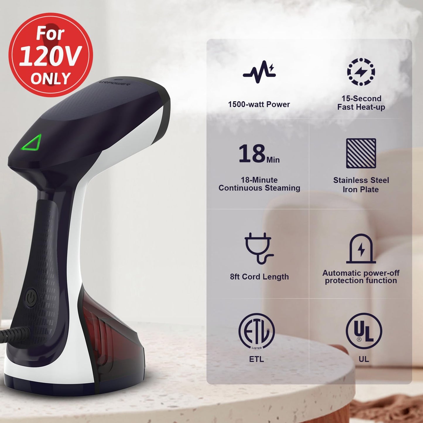 URPOWER Handheld Clothes Steamer 1500W Fast Heat