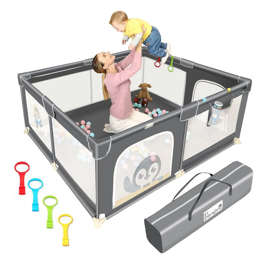 Baby Playpen for Babies and Toddlers, 71 x 59 inch Baby Play Yards, Kids Play Pen for Indoor & Outdoor, Extra Large Baby Playpen, Toddler Play Yard with Carrying Bag, Anti-Slip Base (Gray)