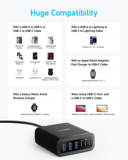 112W Anker 6-Port Fast Charging Station
