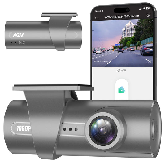 AQV Dash Cam Front 1080P WiFi, Mini Dash Camera for Cars with App Control, 170° Wide Angle, G-Sensor, Loop Recording, Super Night Vision, Safer Super Capacitor for Dashcam Car Camera, MAX 64GB