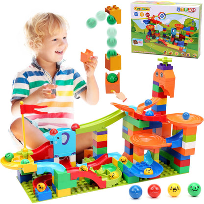 Marble Run Building Blocks: Upgrade Marbles Launcher Set Circular Fun Shot Game Variety Track Parts Compatible with Classic Large Bricks Birthday Gift for Boys Girls Toddler Aged 3,4,5,6,7,8+