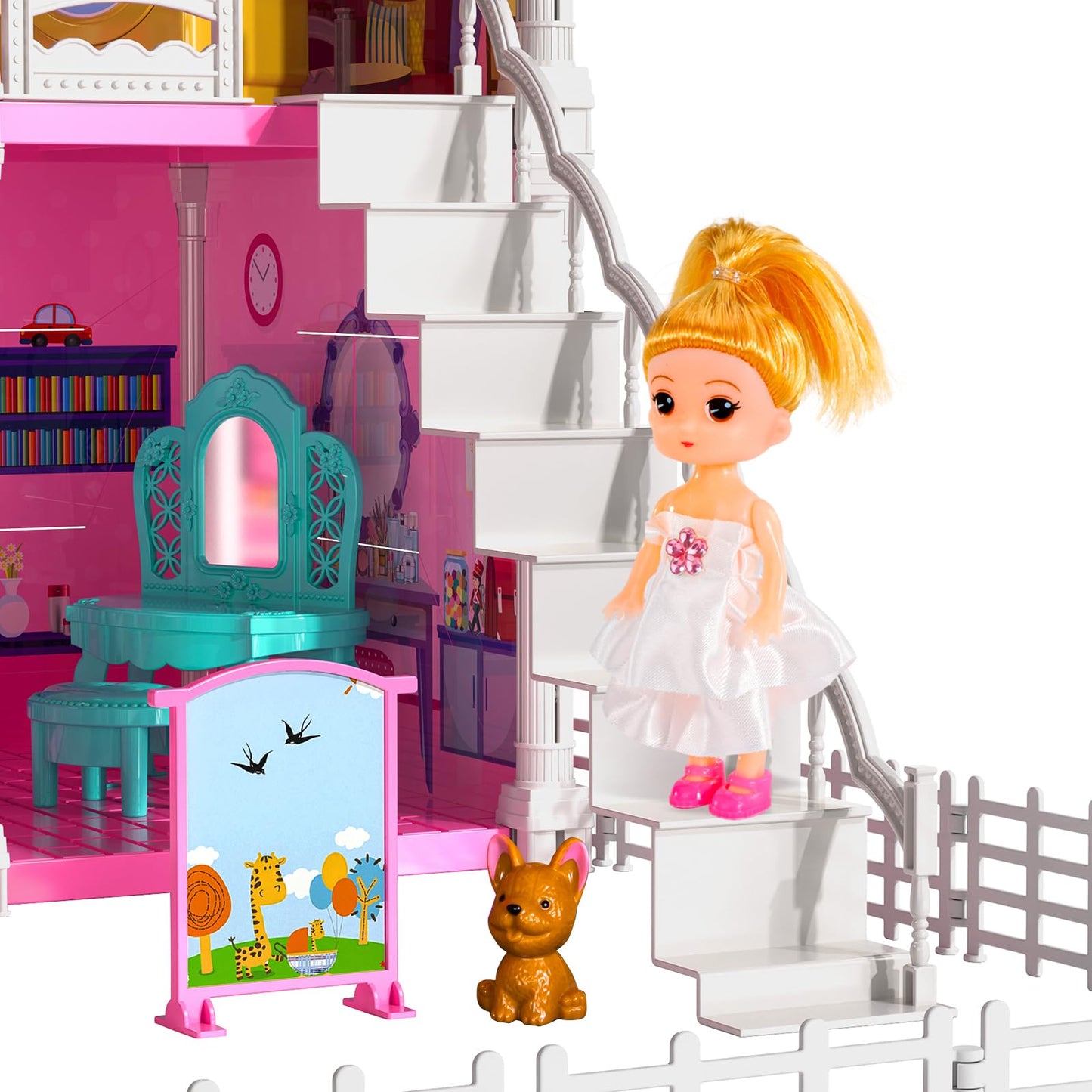 TEMI 10-Room Dollhouse Playset with Dolls and Furniture