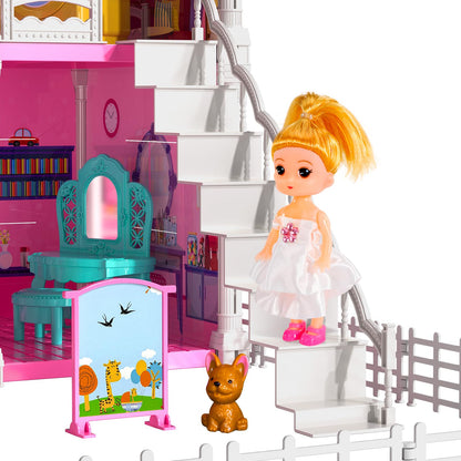 TEMI 10-Room Dollhouse Playset with Dolls and Furniture