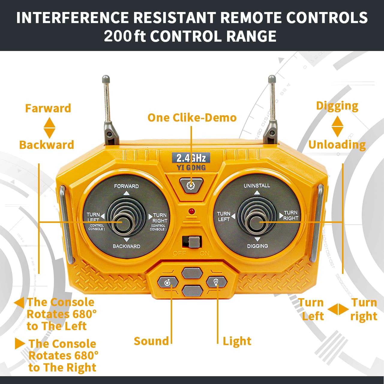 Remote Control Excavator Toy with Lights and Sounds