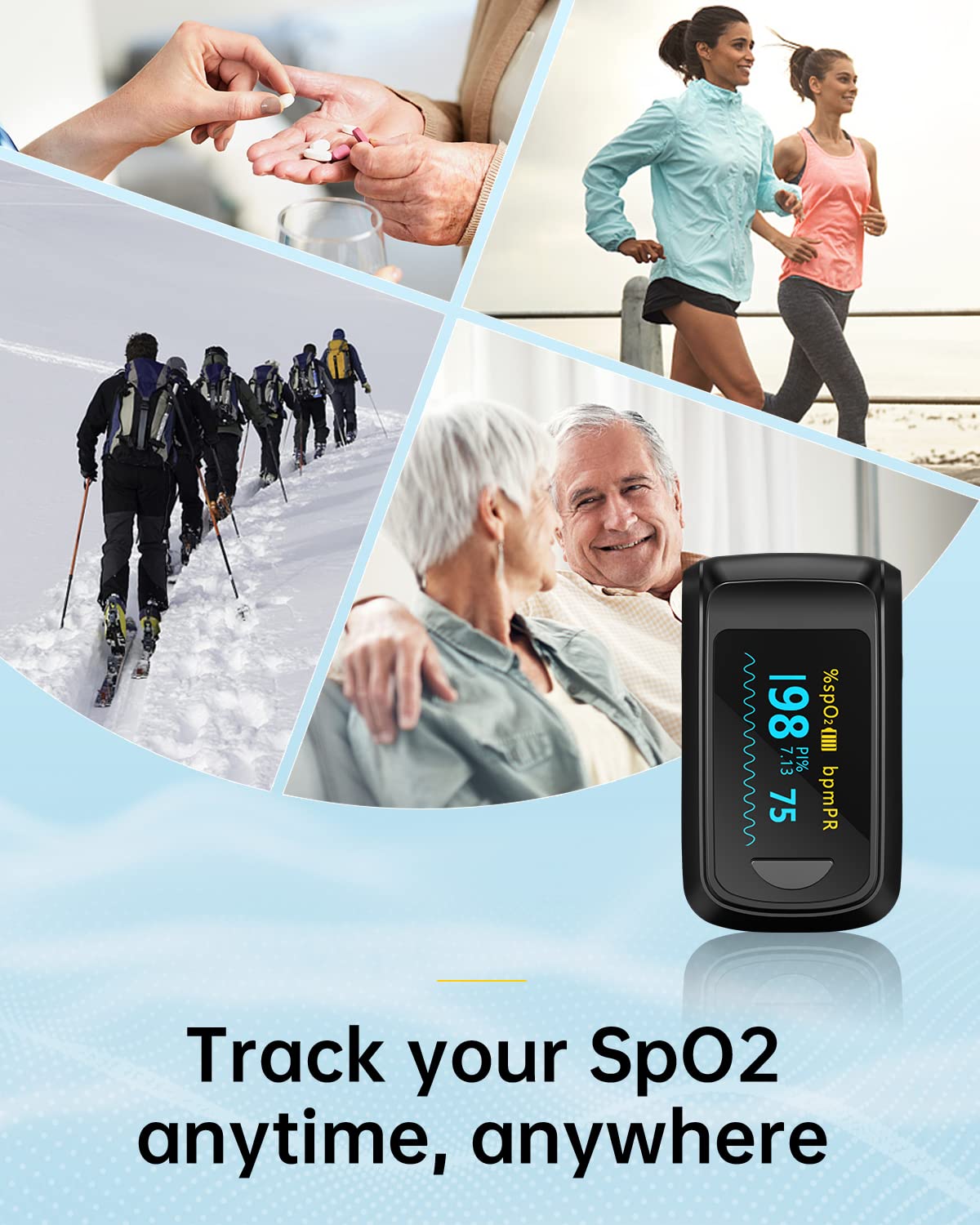 Fingertip Pulse Oximeter Blood Oxygen Saturation Monitor, Heart Rate and Fast Spo2 Reading Oxygen Meter with OLED Screen AAA Batteries