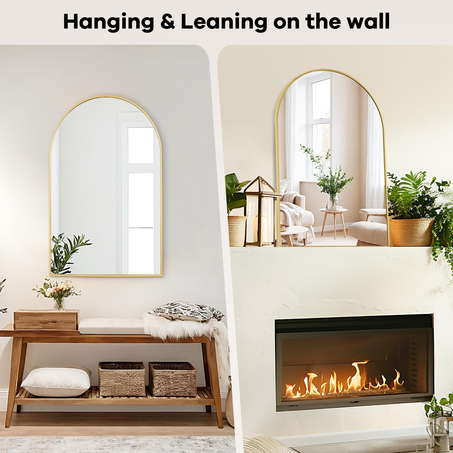 Rosynee Gold Arched Bathroom Mirror - 20x30 Gold Mirror Arch Framed for Wall, Over Sink Mantel Vanity Mirrors Decorative for Dresser, Firplace