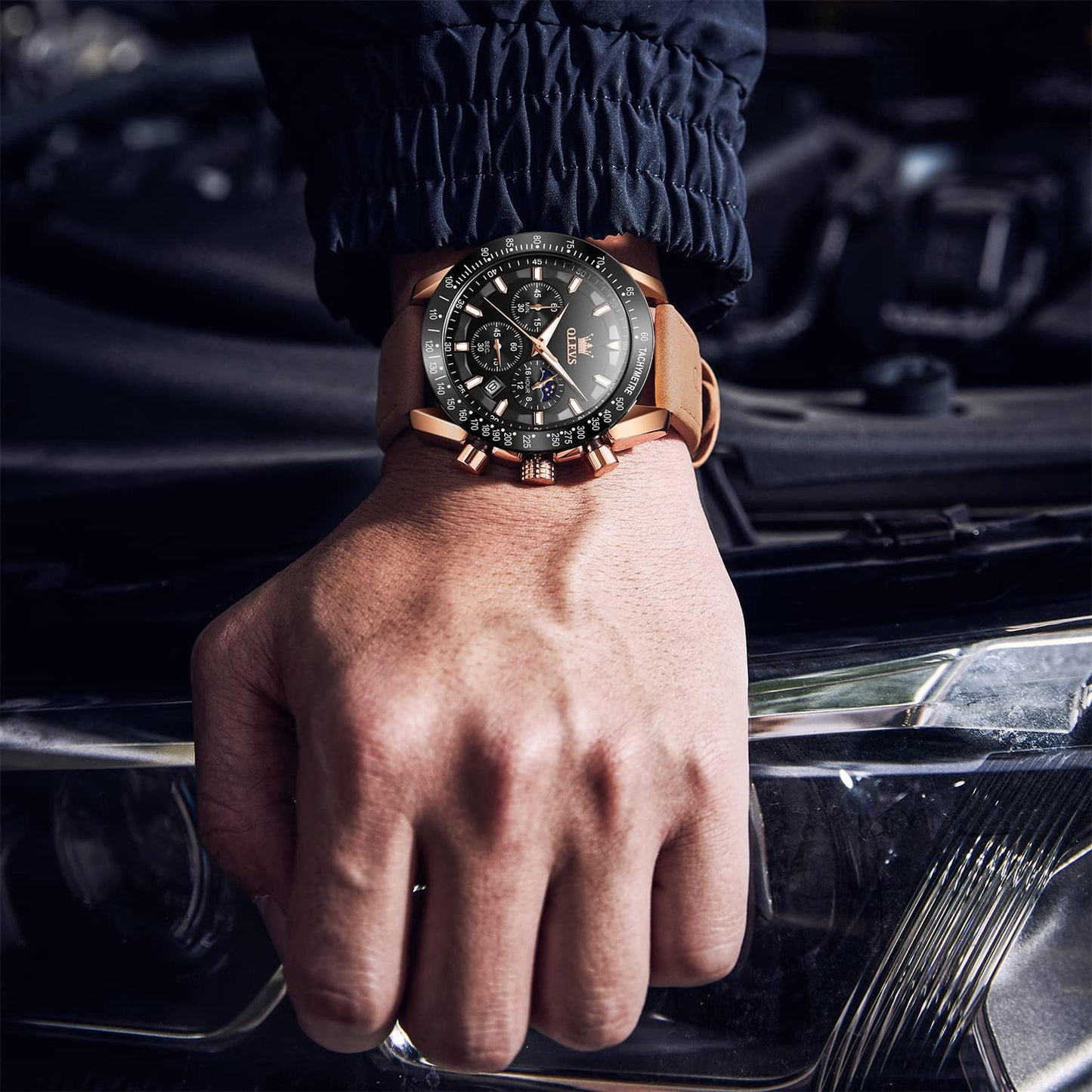 UPDATE: DEAD! OLEVS Leather Men's Analog Quartz Big Face Expedition Field Chronograph Waterproof Luminous Watches