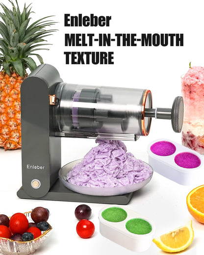 Snow Cone Machine Electric - Shaved Ice Maker with Stainless Steel Blade, Kitchen Table-Top Ice Crusher Includes 2 Silicone Ice Mold(Dark Grey)