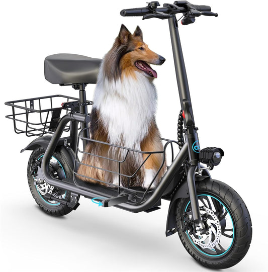 Electric Scooter with Seat, 550W Powerful Motor up to 22/25 Miles Range, Foldable Electric Scooter for Adults Max Speed 15.5/18.6 Mph, Electric Scooter for Commuting with Basket