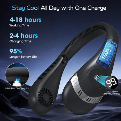 Portable 360° Bladeless Neck Fan with Rechargeable Battery