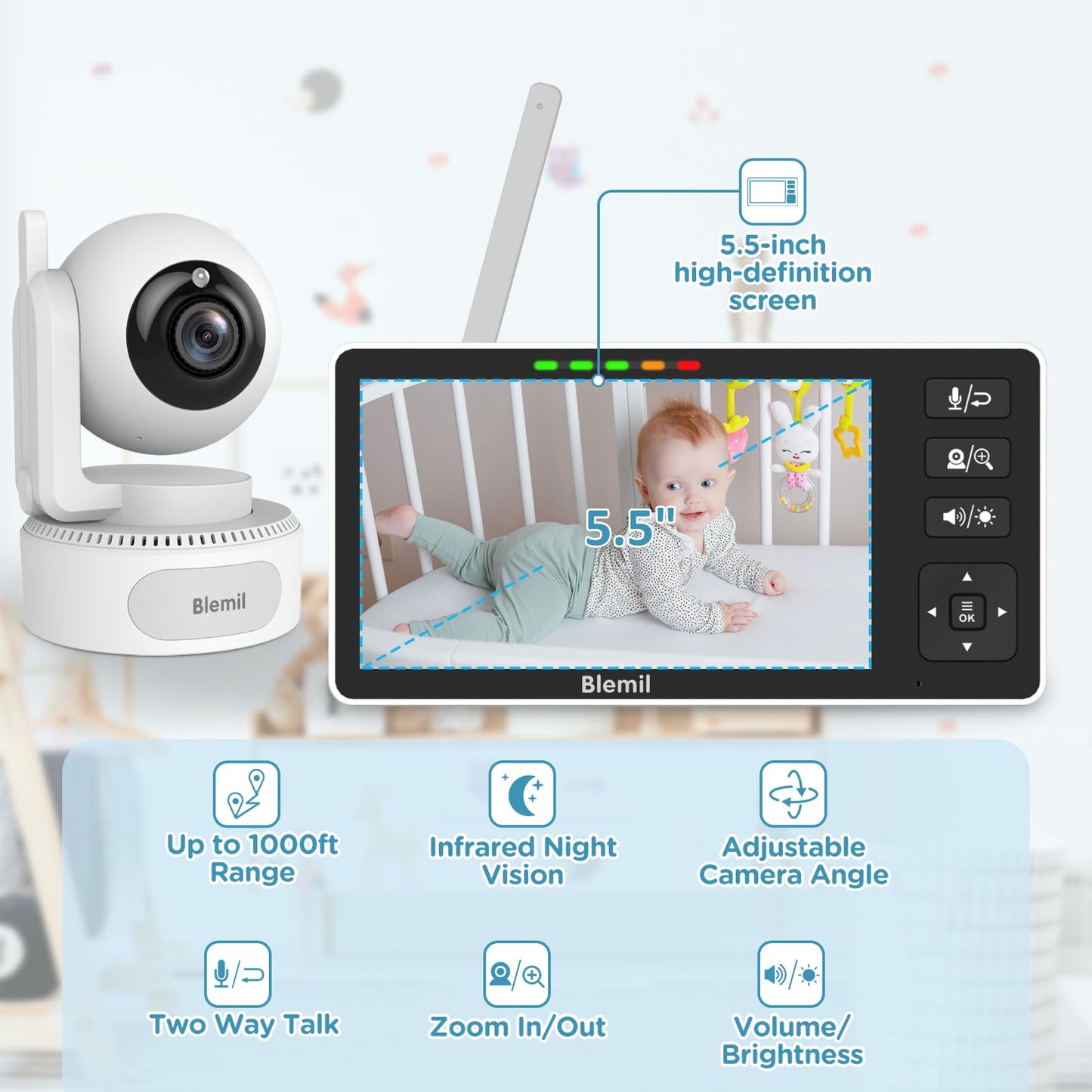 5.5" HD Baby Monitor with Night Vision