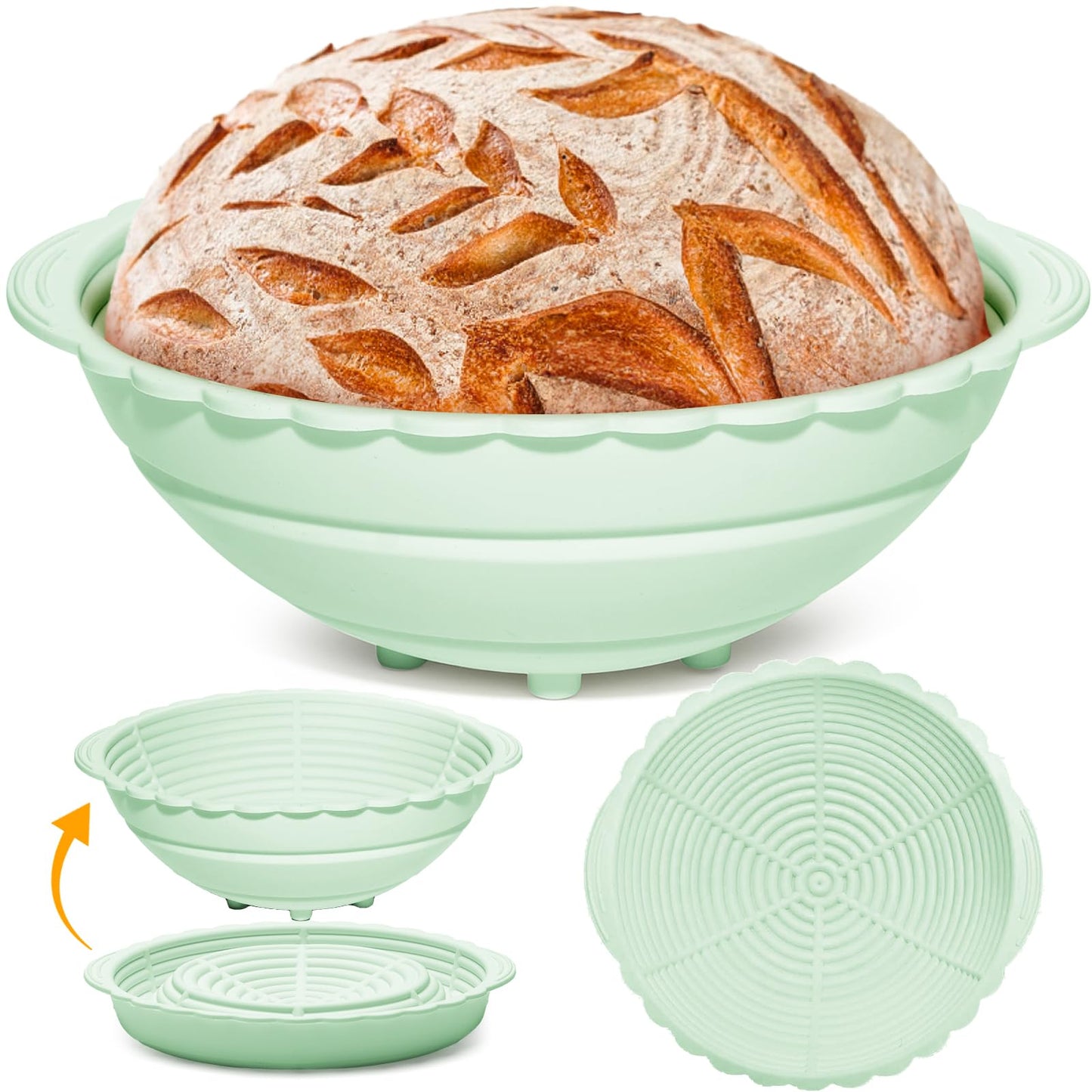 Silicone Bread Basket, 9 Inch Round proofing baskets for sourdough bread baking, Foldable Silicone Proofing Basket for Easy to Clean and Store