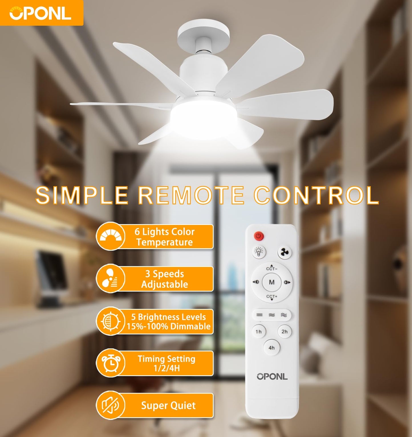 3-Speed Dimmable LED Ceiling Fan with Remote