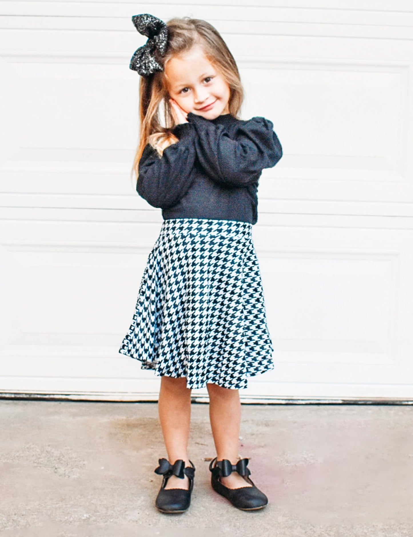 Arshiner Girls Houndstooth Sweater Tops And Skirt Set