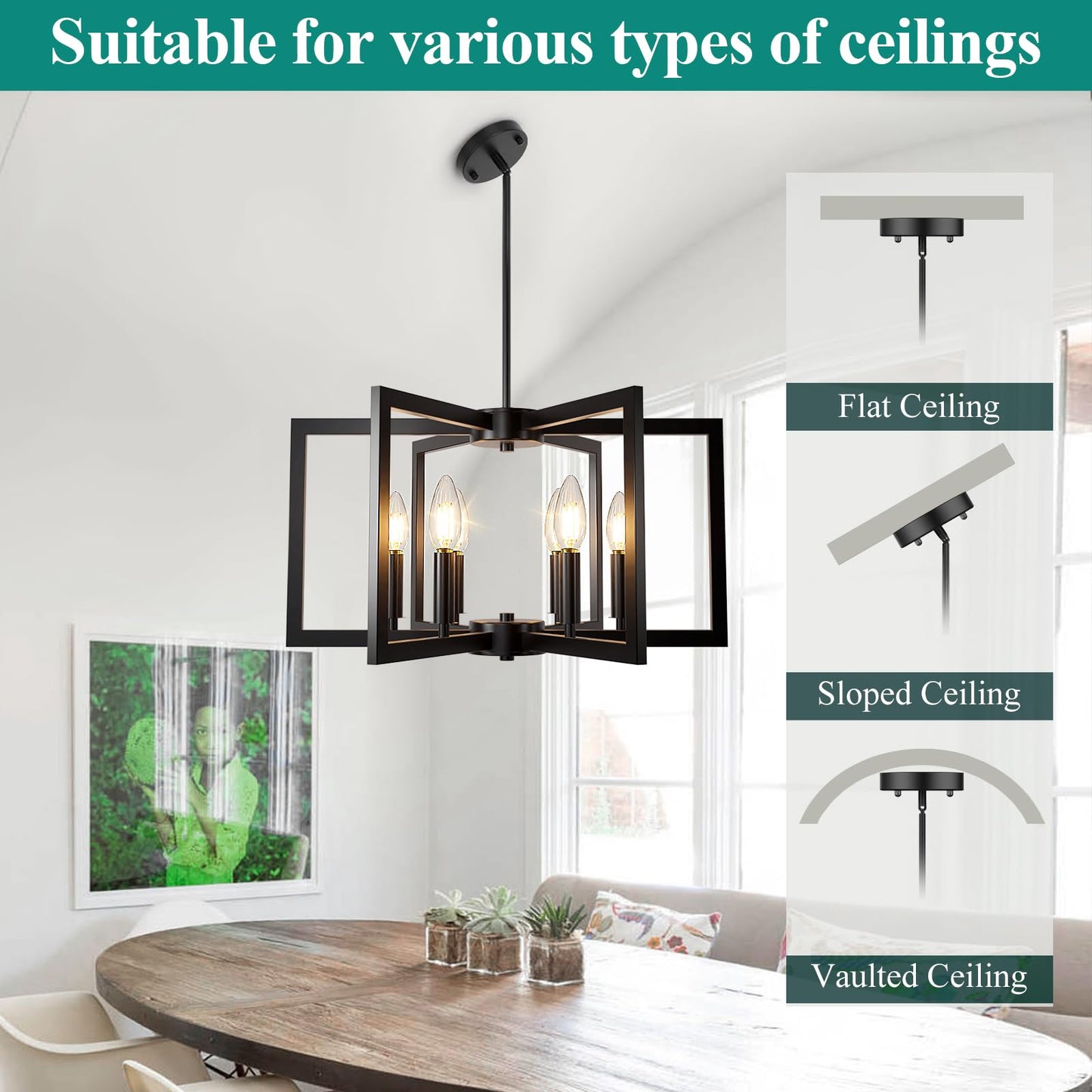 6-Light Geometric Chandelier for Dining Room