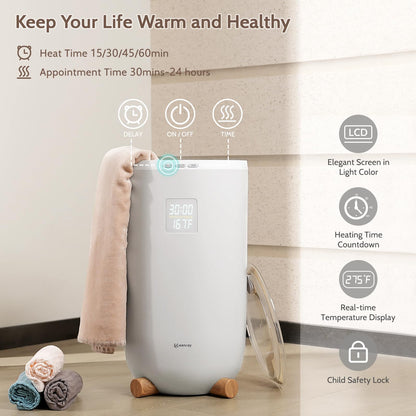 Keenray Towel Warmer for Bathroom, Luxury Towel Warmer Bucket with Timer, LED Display for Time and Temperature, Delay Time Up to 24 Hours, Child Lock, Hot Towel Heater, Gifts for Mom,Dad,Him,Her, Grey