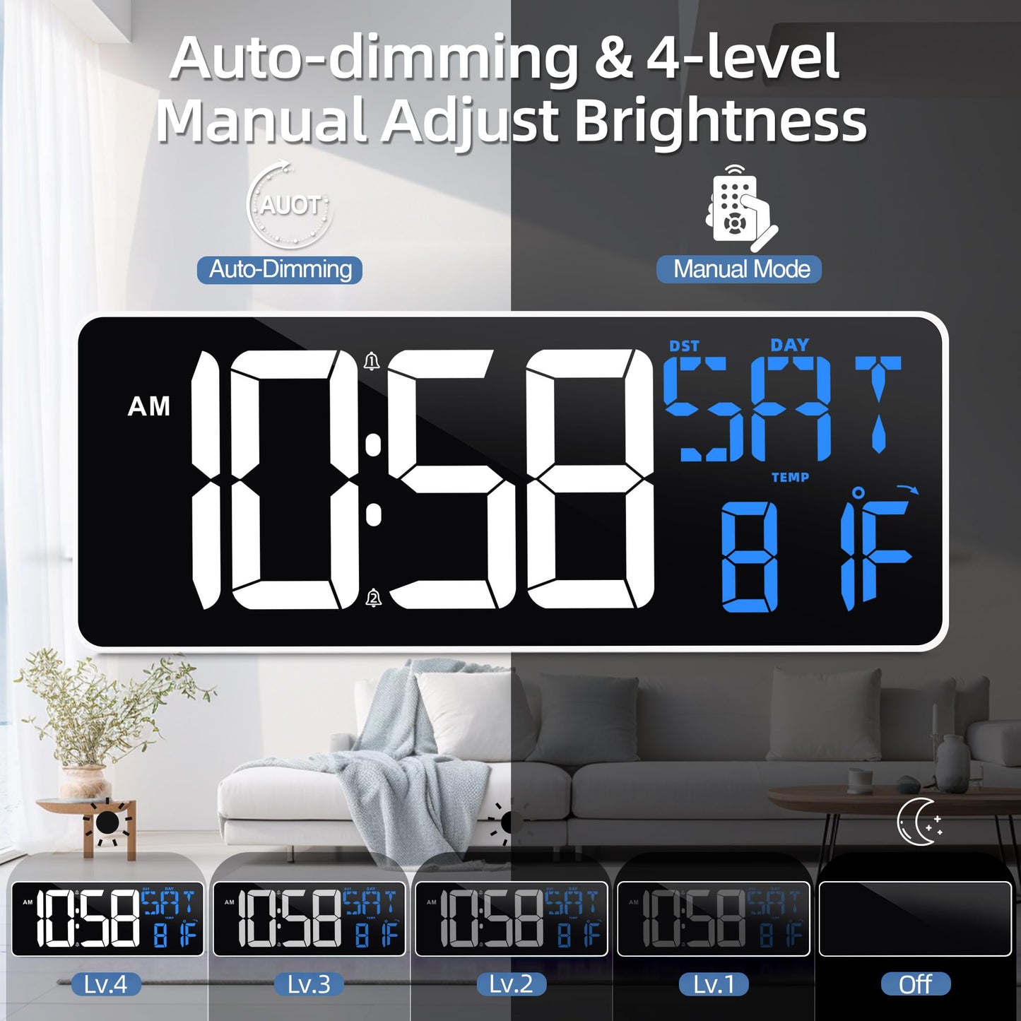 Digital Wall Clock with Remote & Night Light