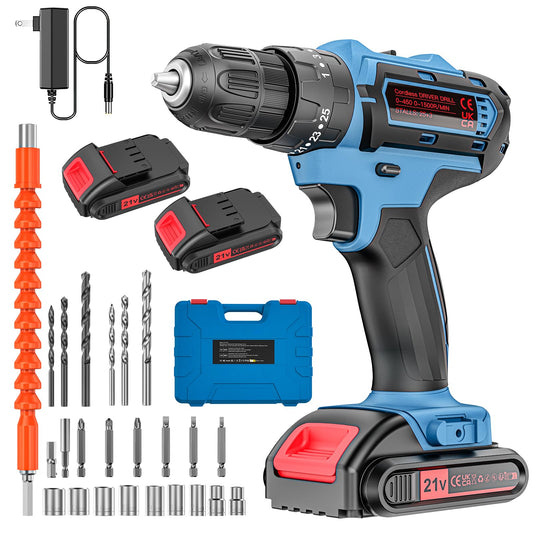 Jaylene 21V Cordless Power Drill Set with Batteries