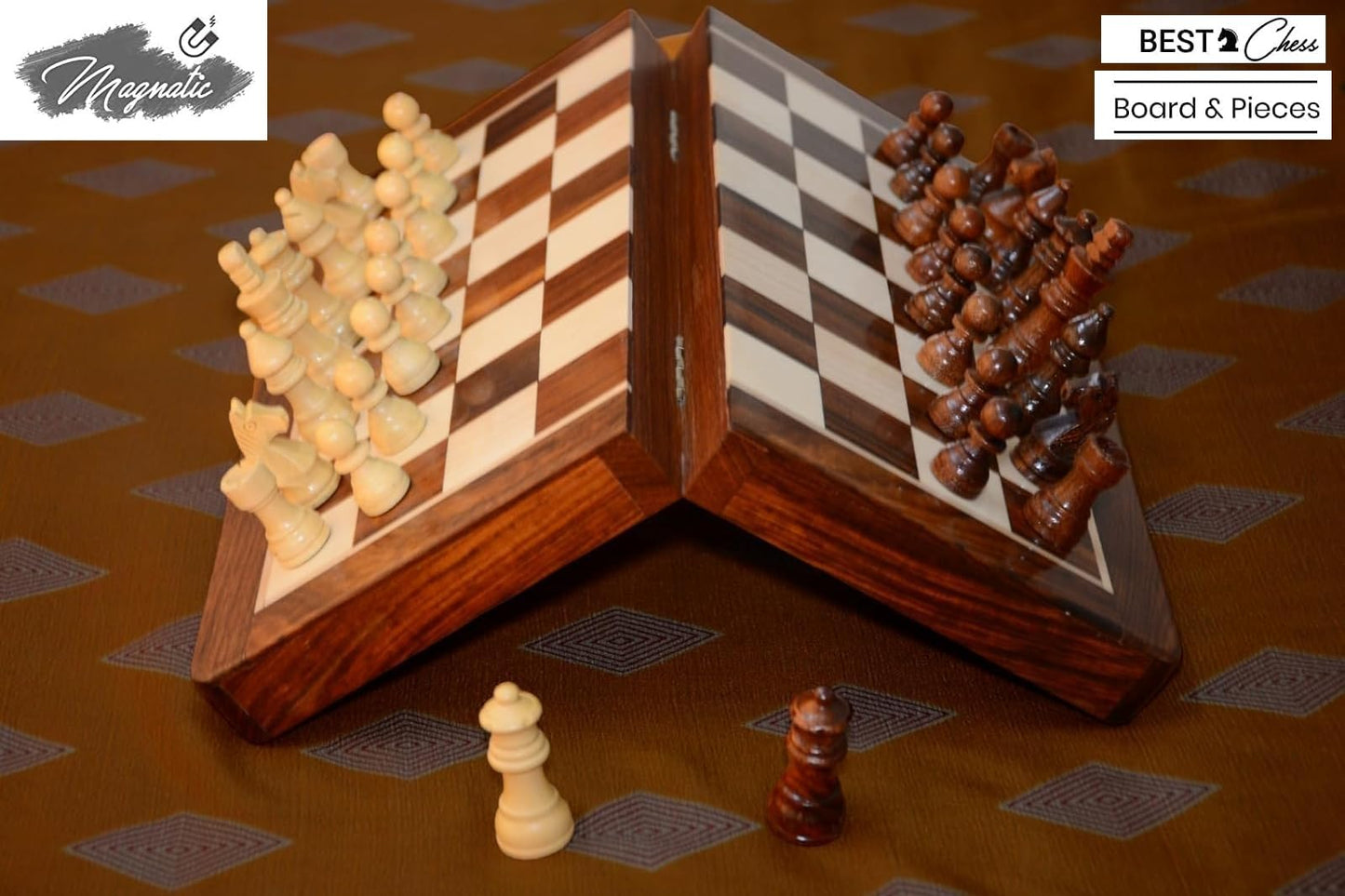 Handcrafted Rosewood Chess Set with Magnetic Pieces