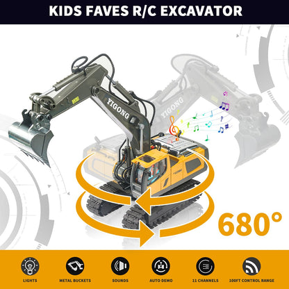 Remote Control Excavator Toy with Lights and Sounds