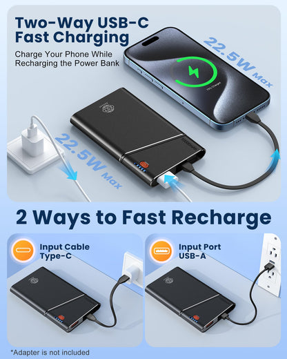 10000mAh PD Fast Charger Power Bank with Cable