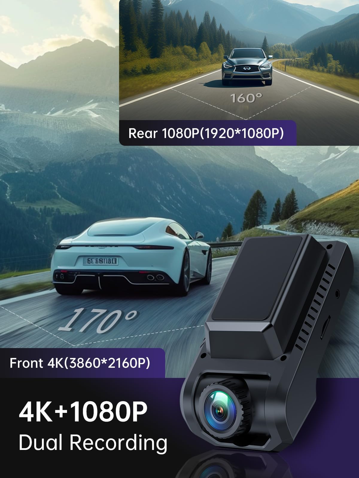 4K Dual Dash Cam with WiFi and GPS