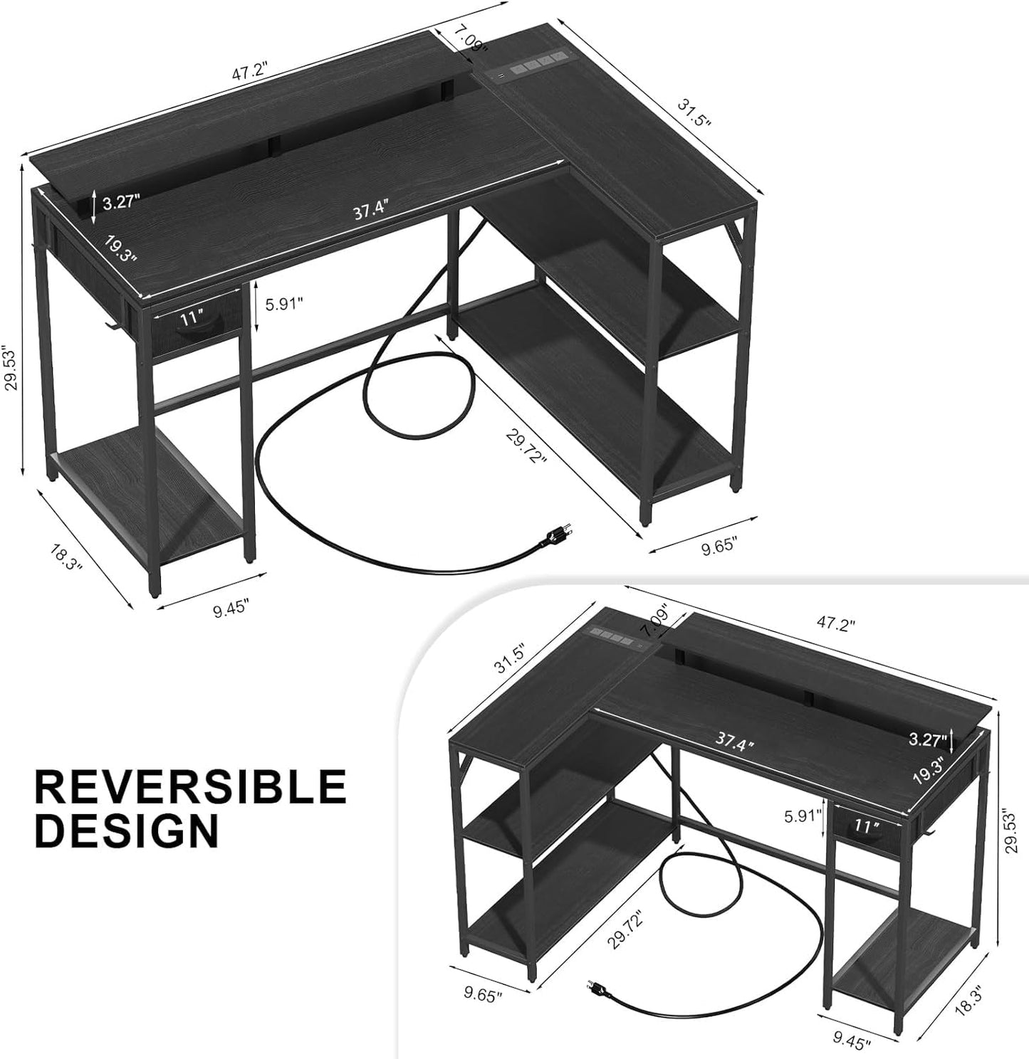 Eivanet L Shaped Gaming Desk with LED Light