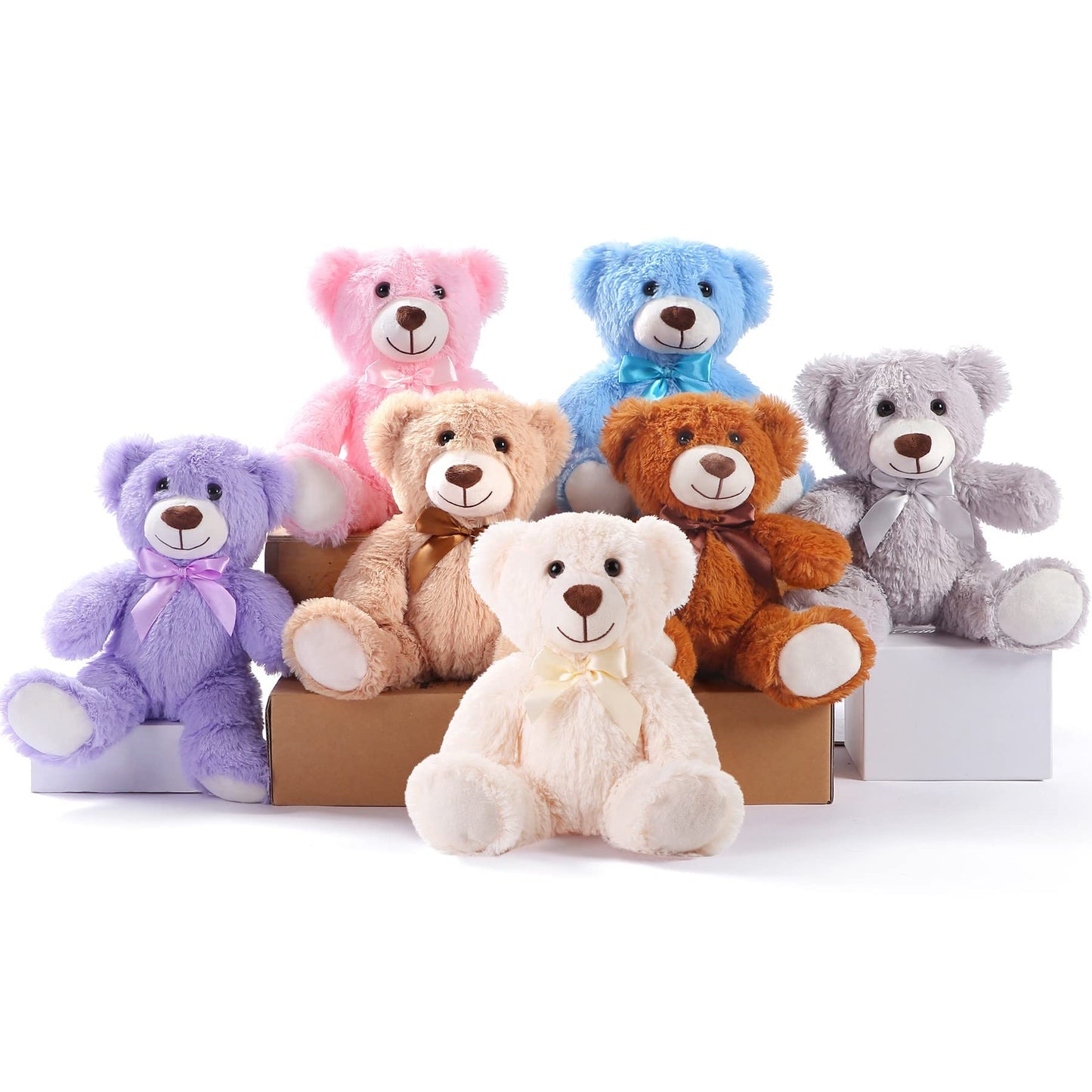 UHousDeco 3-Packs 13.5 inches Brown Teddy Bear Cute Stuffed Plush Animals Bulk Toys for Wedding