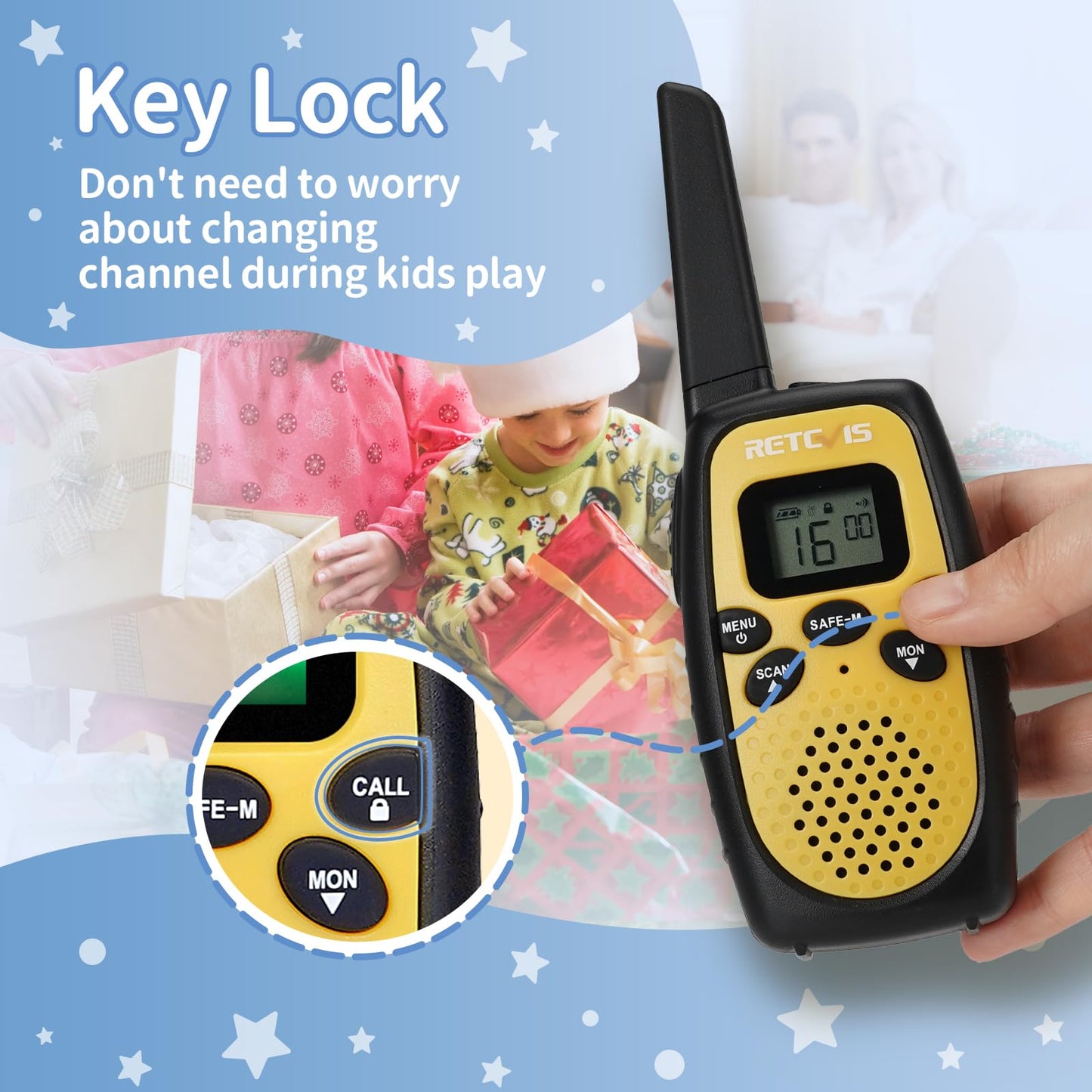 Retevis RT628S Walkie Talkies for Kids, RT628 New Version, Safe Mode 2 Way Radio, Long Rang Walkie Talkies for Adults,Toys Gifts for Boys Girls,Camping Hiking Travel School(3 Pcs Red Blue Yellow)