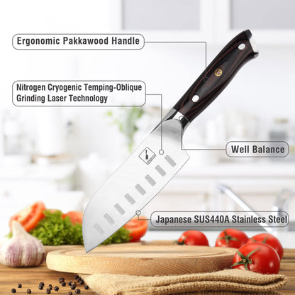 imarku Santoku Knife Chef Knife 5 inch Ultra Sharp Asian Knife Japanese Chef Knife - Japanese SUS440A Stainless Steel - Ergonomic Pakkawood Handle, Best Choice for Home Kitchen