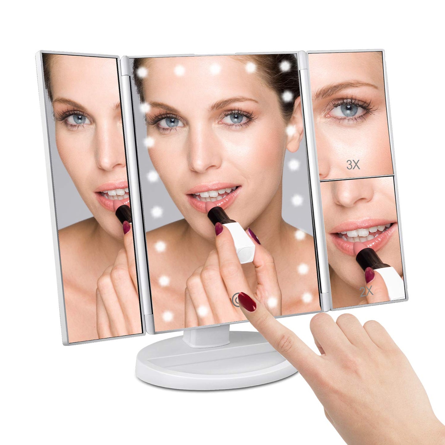 Lighted Tri-Fold Vanity Mirror with 21 LEDs