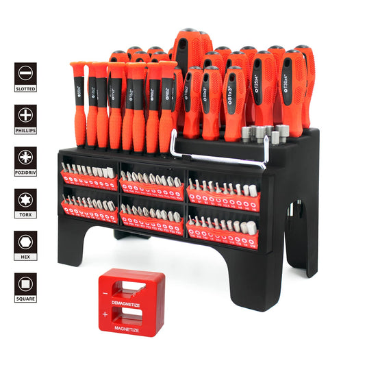 B BOCHAMTEC 101-Piece Magnetic Screwdriver Set with Organizer Rack,Drive Magnetic Bit Holding Screwdriver Handle,for Home Repair,Improvement,Best Tools for Men Tools Gift