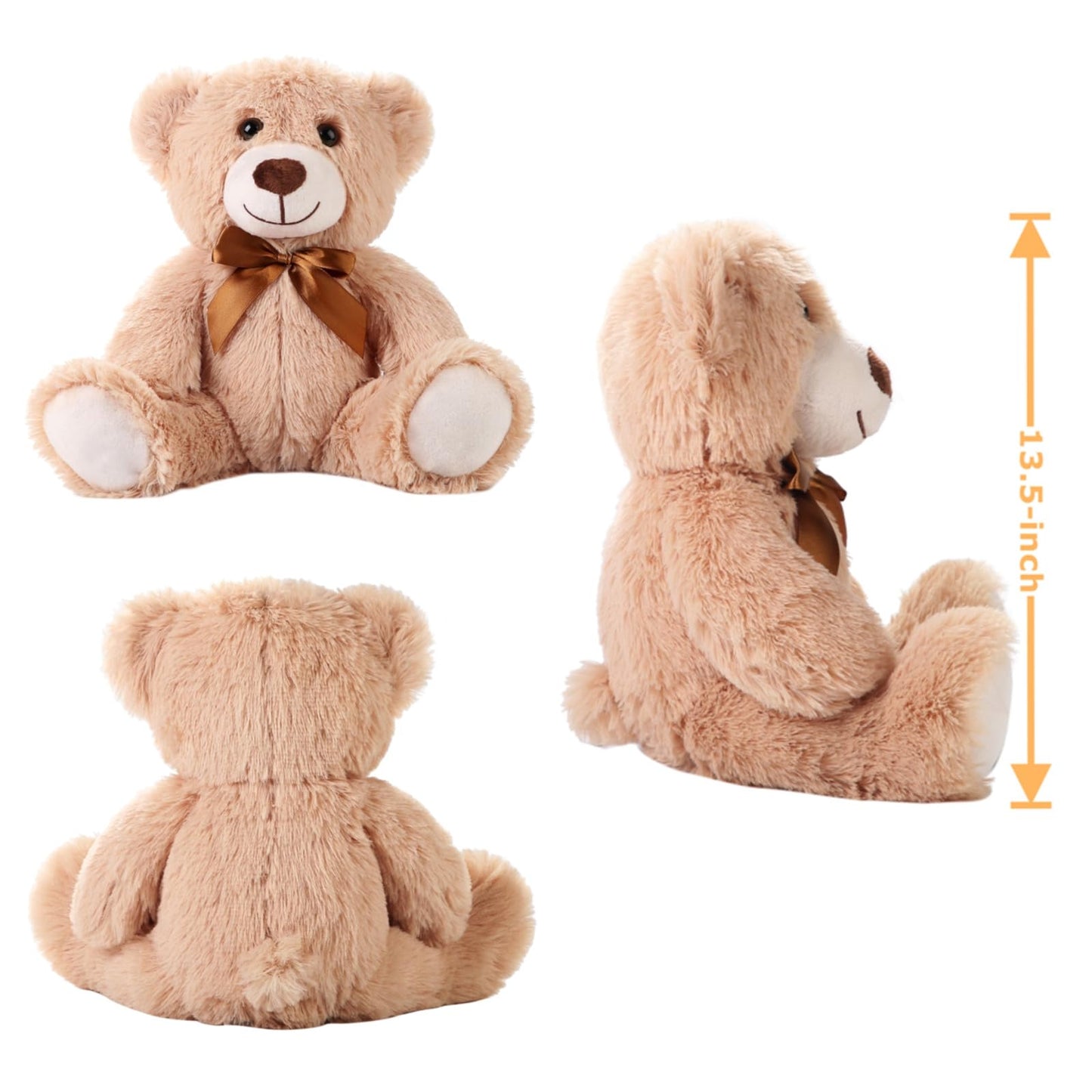 UHousDeco 3-Packs 13.5 inches Brown Teddy Bear Cute Stuffed Plush Animals Bulk Toys for Wedding