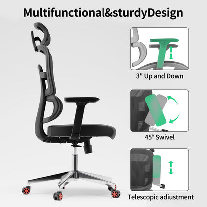 SICHY AGE Big and Tall Office Chair, Home Office Desk Chairs with Lumbar Support and Adjustable Headrest, Ergonomic High Back Office Chairs with Wheels for Work and Study, Black