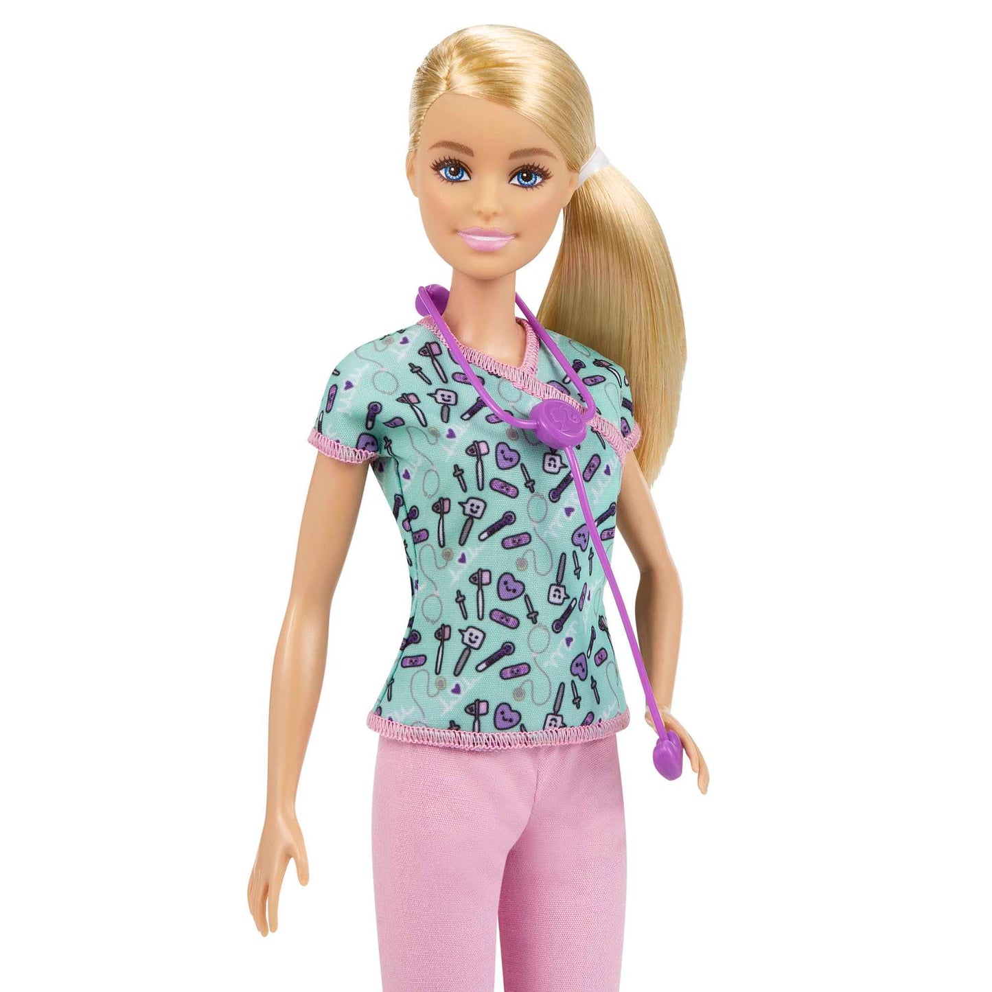 Barbie Careers Fashion Doll & Accessory, Nurse Wearing Print Top, Pink Pants & White Shoes with Stethoscope