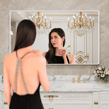 White Rounded Rectangle Bathroom Mirror - 55x36 Inch