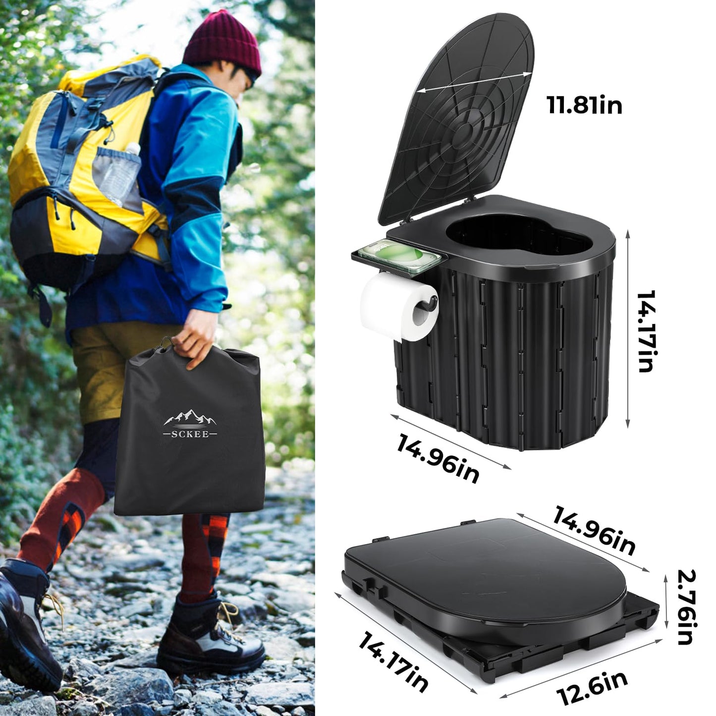 Portable Camping Toilet with Lid for Adults