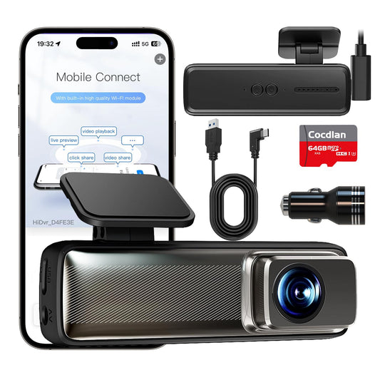 COCDLAN Dash Cam 2K 1440P WiFi Car Camera with App, Dash cam with Night Vision,160°Wide Angle WDR,Loop Recording,Free 64GB SD Card,24 Hrs Parking Mode