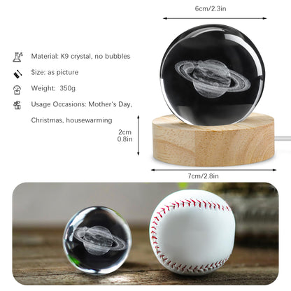 YU FENG 3D Engraved Saturn Crystal Ball on Wooden Base Ideal for Home Decor and Collectors