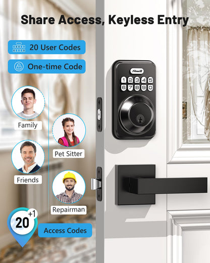 Keyless Entry Door Lock with 2 Lever Handles, Zowill Electronic Keypad Deadbolt, Auto-Locking, Anti-Peeping Password, Digital Smart Code Door Lock, Front Door Handle Sets, Matte Black