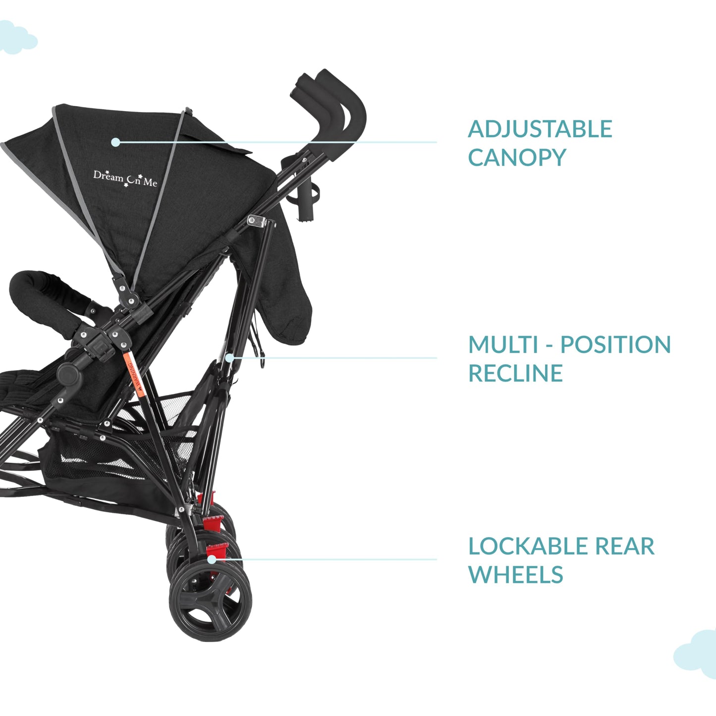 Dream On Me Volgo Twin Umbrella Stroller in Black, Lightweight Double Stroller for Infant & Toddler, Compact Easy Fold, Large Storage Basket, Large and Adjustable Canopy