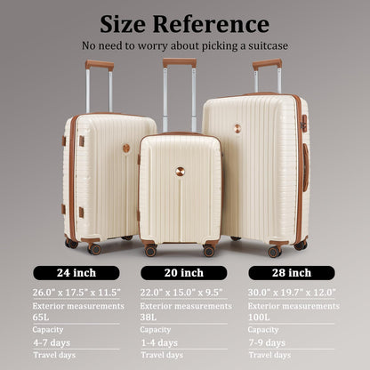 Joyway Luggage Sets 5 Piece Suitcase Set, PP Hardshell Carry on Suitcase Set, Travel Suitcases with Double Spinner Wheels and TSA Lock, Beige Brown