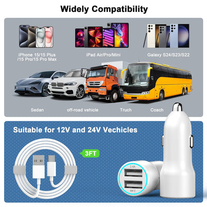 USB Car Charger 4.8A Dual Port Adapter