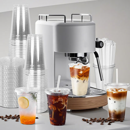 100 Pack Clear Plastic Cups with Lids and Straws