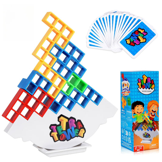 GrainBuds Tetra Tower Balance Stacking Game Team Tower Game for Kids & Adults Stack Attack Game Building Games Block Game (48pcs Color Box)