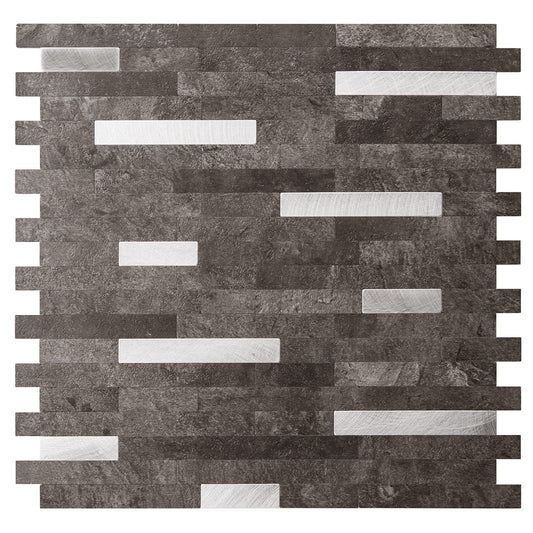 Art3d 10-Sheet PVC Peel and Stick Collage Tile for Kitchen Backsplash,Bathroom - Dark Slat