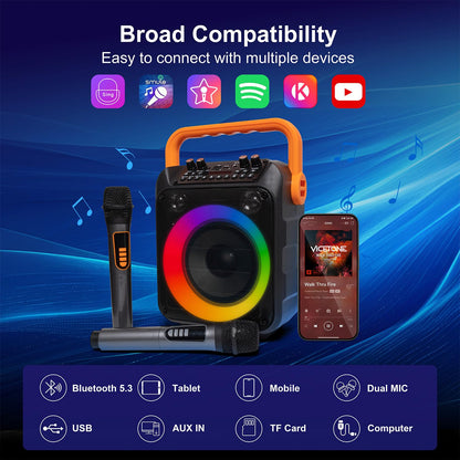 Karaoke Machine with 2 Wireless Microphones