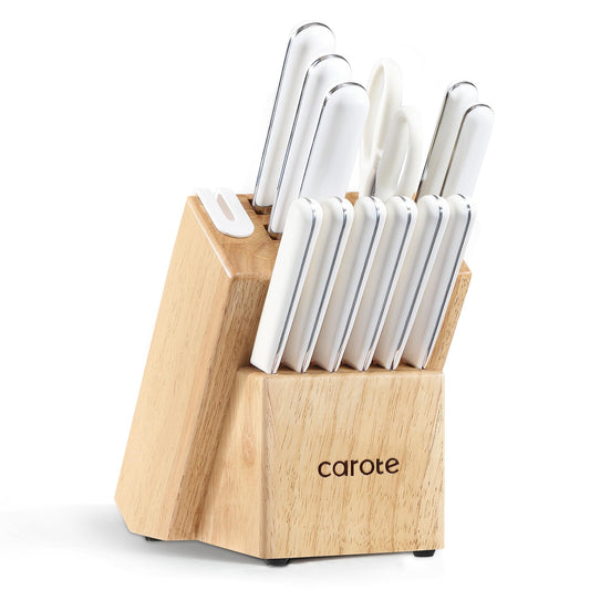 CAROTE 14-Piece Stainless Steel Knife Set with Block