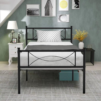 Twin Platform Bed Frame with Headboard, Black
